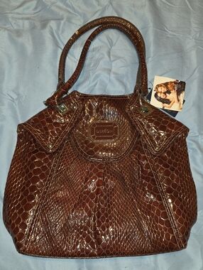Dereon Brown Faux Snakeskin Tote Bag